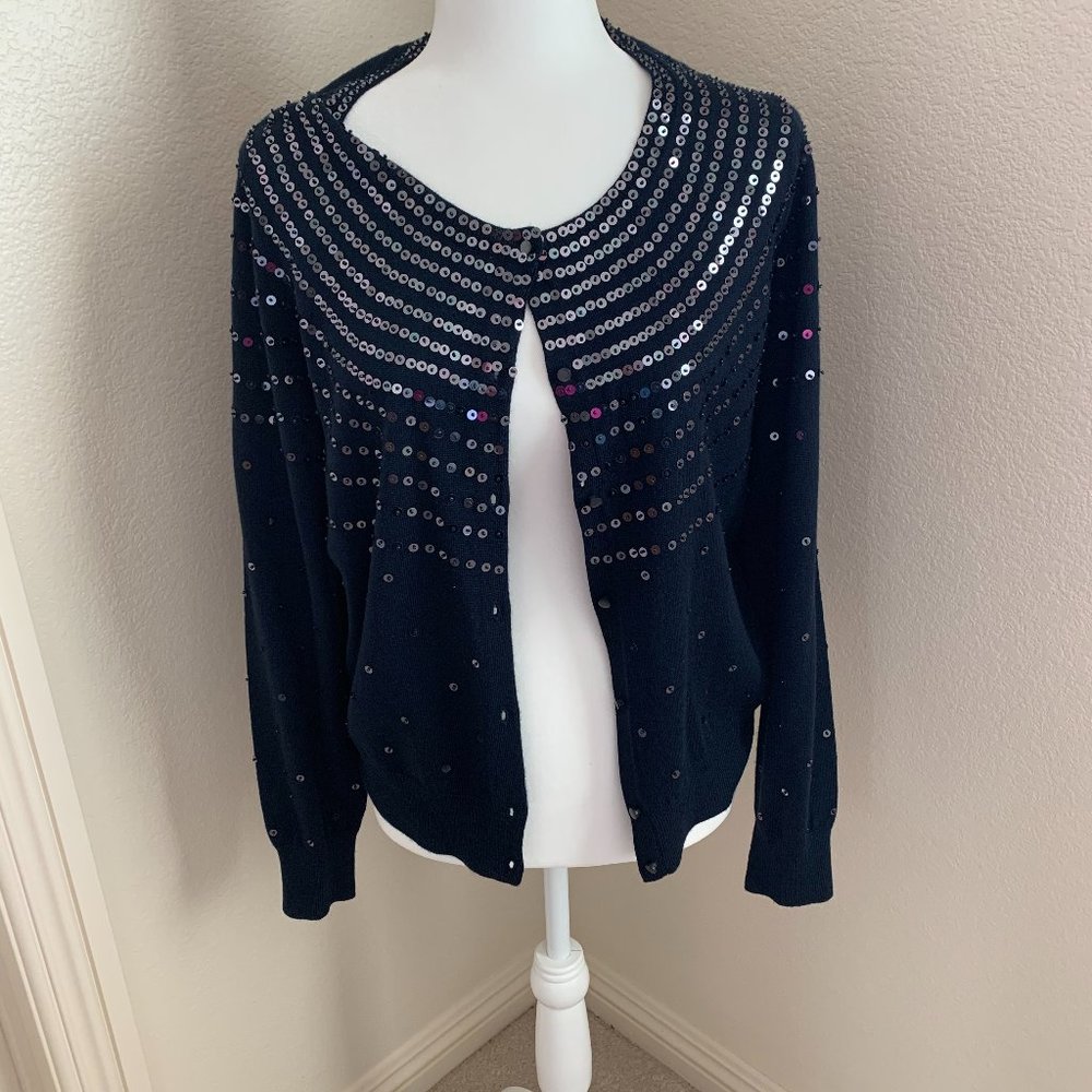 Ladies Banana Republic XL Sequin Navy Sweater NWT